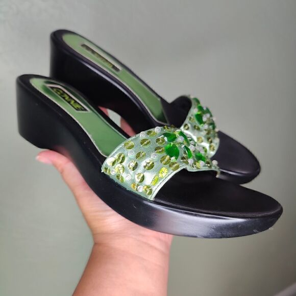 Connie Bling Green Y2K Platform Sandals - Picture 2 of 12